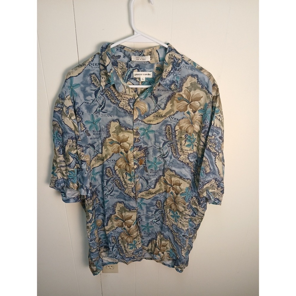 Vintage Pierre Cardin mens Button Aloha Shirt Hawaiian Tropical Vacation SZ L